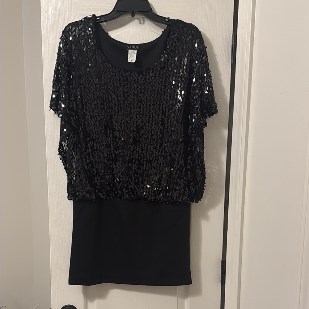 VENUS Black Sequin Embellished Mini Dress